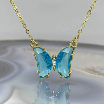 AVR Jewels pretty blue crystal butterfly pendant necklace for women and Girls