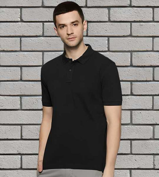 Polycotton Solid Half Sleeves Polo Neck T-Shirt