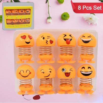 Cute Emoji Bobble-Head Funny Smiley Face Emoticon Figure Spring Dolls Bounce Toys for Car Interior Dashboard Accessories Desktop Decoration / Kids Toys (Pack of 8) - Discount Karo