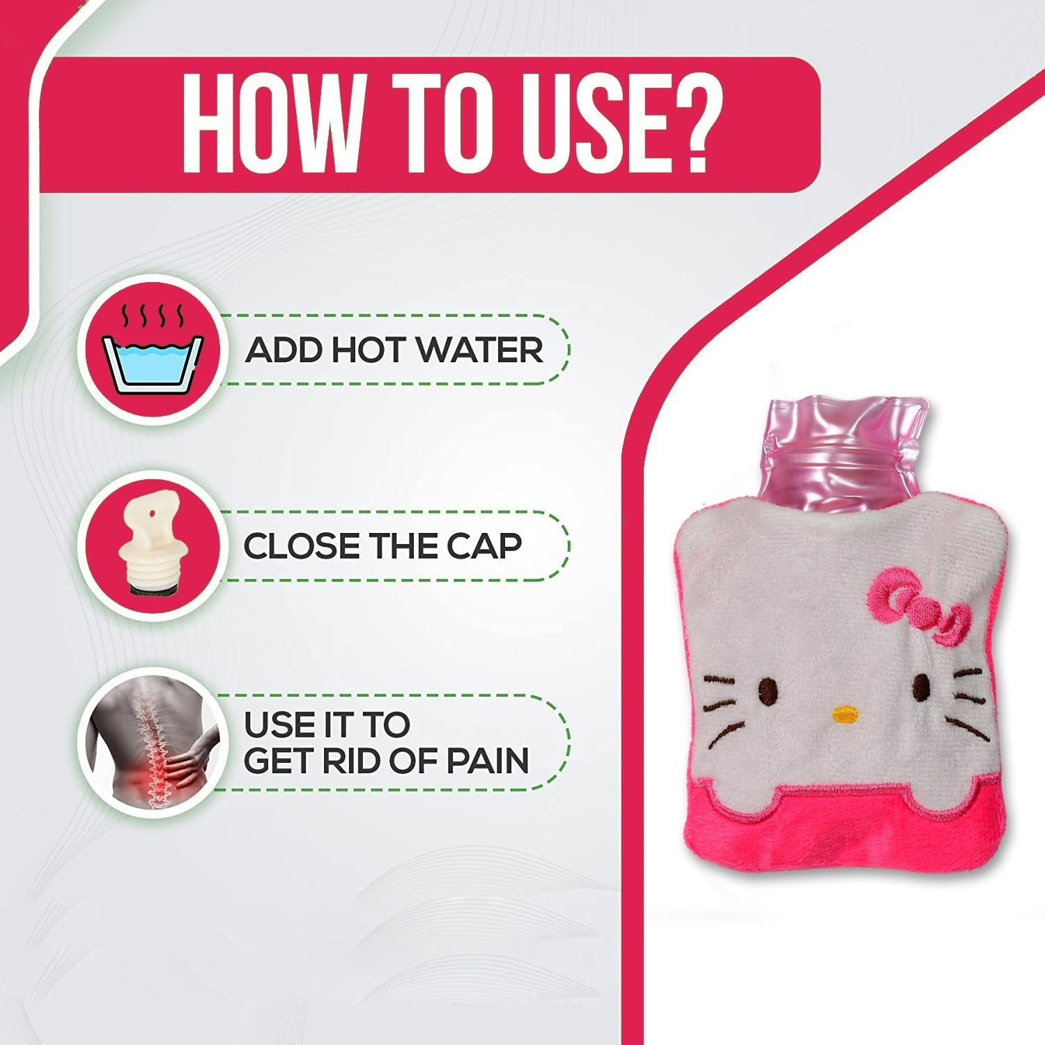 Pink Hello Kitty Small Hot Water Bag with Cover for Pain Relief - Discount Karo