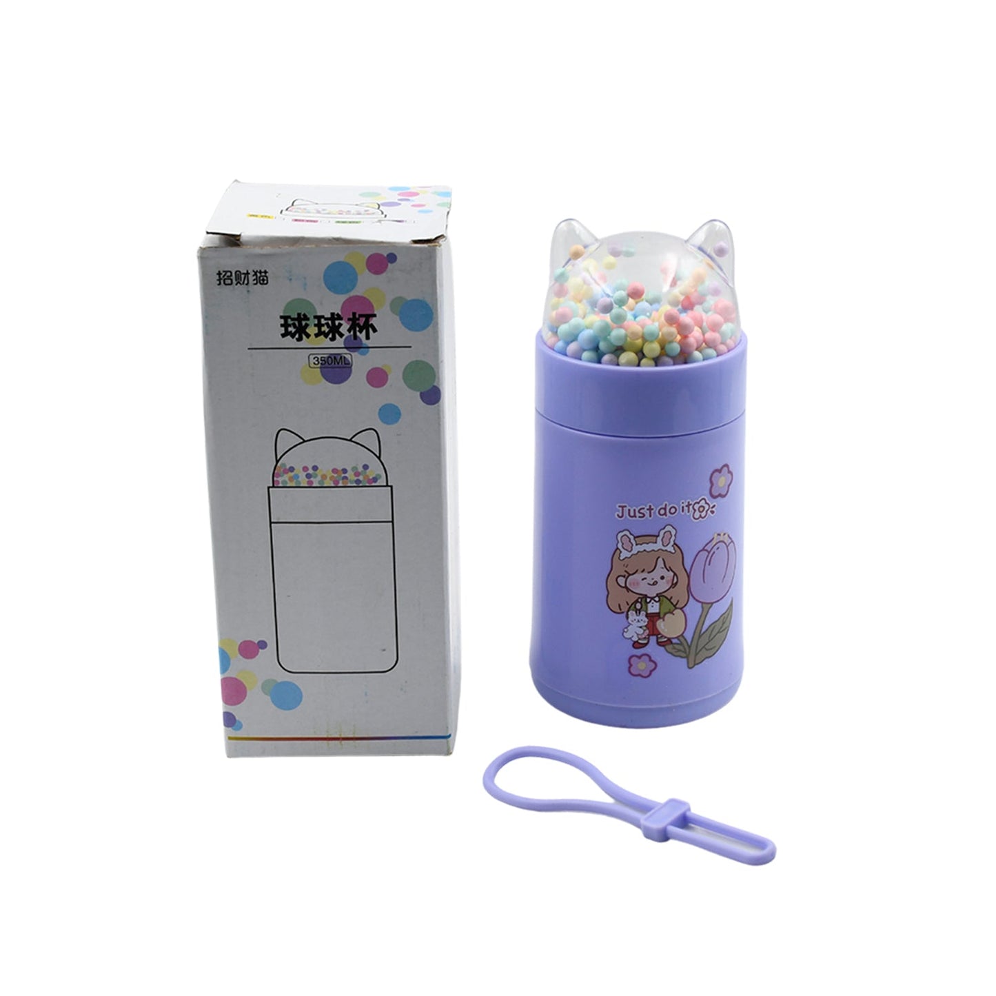 Girl Glass Water Bottle for School with Kid Sparkle Strap Cat Lid Sequins Glitter Glass Cup Birthday Gift Children 350ml (MOQ :- 75 pc) - Discount Karo