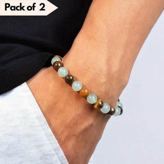 Natural Jade Round Beads Bracelet (Pack Of 2)