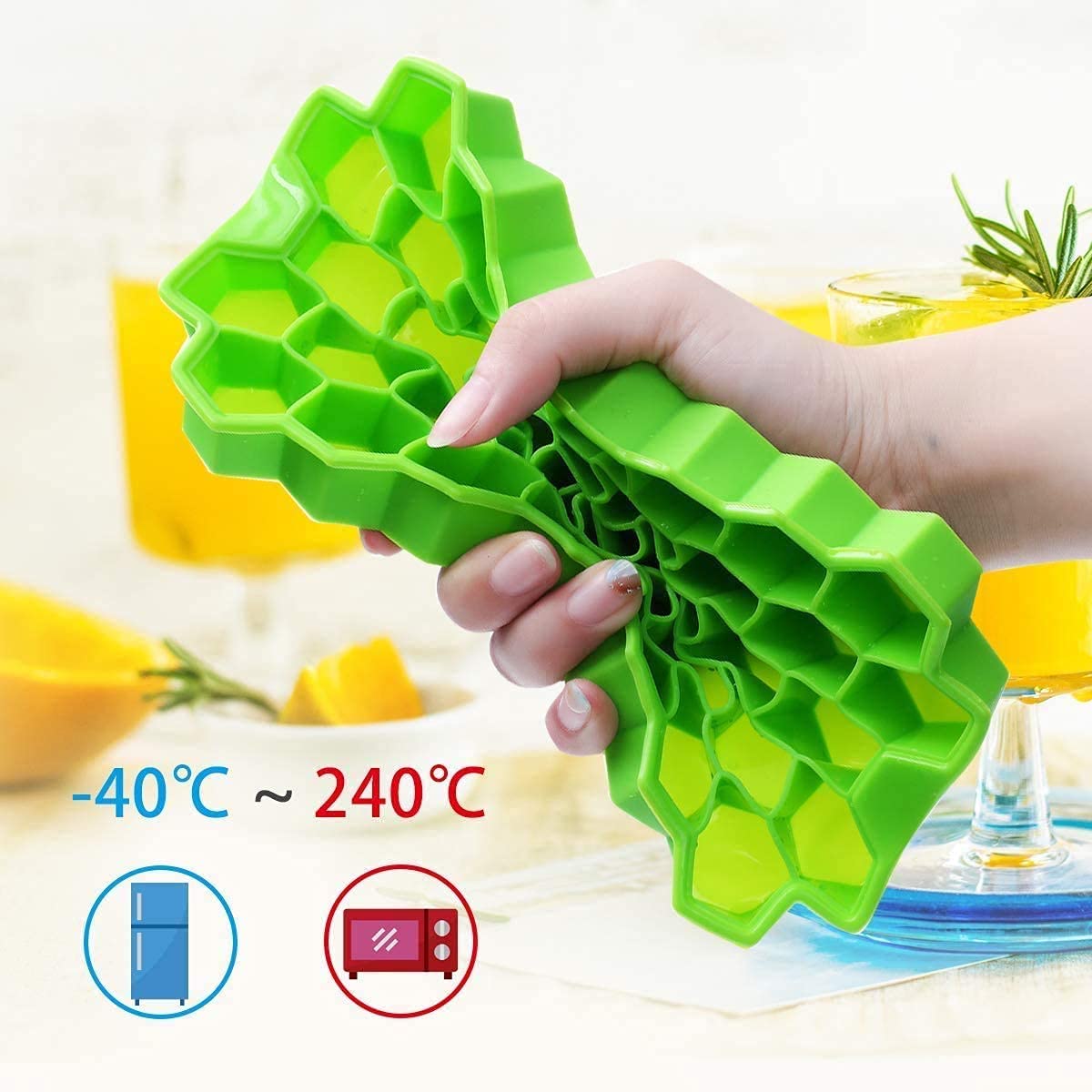 7161 Flexible Silicone Honeycomb Design 37 cavity Ice Cube Moulds Trays Small Cubes For Whiskey Tray For Fridge (Multicolor) 