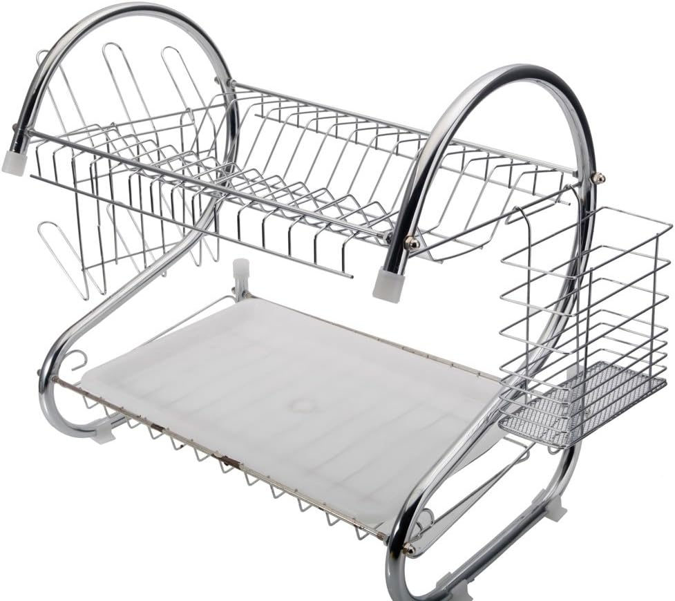 STAINLESS STEEL RECTANGLE DISH DRAINER RACK / BASKET WITH DRIP TRAY - Discount Karo