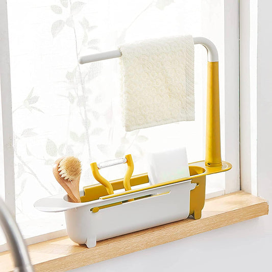 Telescopic Sink Storage Rack Material Kitchen Rag Rack Dishwashing Organizer Shelf Drain Basket Pp Under Sink Organizers ( Mic Color 1 Pc) - Discount Karo