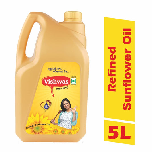 Vishwas Sunflower Oil Jar & Pouch | Refined Sunflower Oil 100% Natural and Pure Sunflower Cooking Oil - Discount Karo