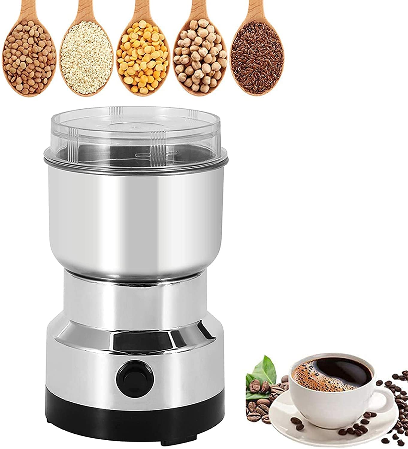 Multi-Functional Electric Stainless Steel Herbs Spices Nuts Grain Grinder with Stainless Steel Bowl, Portable Coffee Bean Seasonings Spices Mill Powder Machine Grinder Machine for Home and Office - Discount Karo