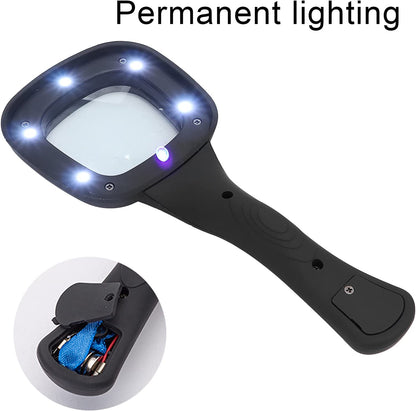 1573A Handheld Magnifying Glass 6 LED Illuminated Lighted Magnifier for Seniors Reading, Soldering, Inspection, Coins, Jewelry, Exploring 