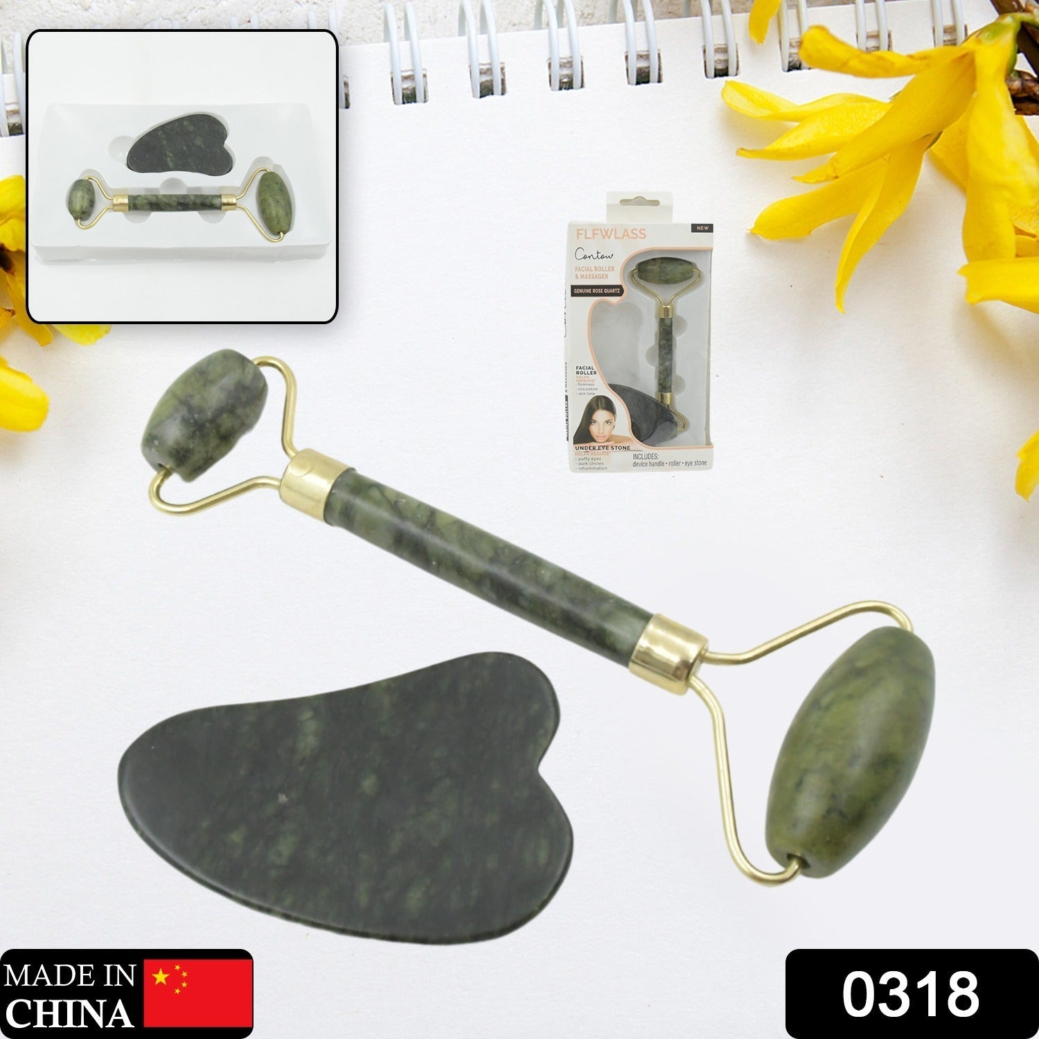 Gua Sha Stone and Anti Aging Jade Roller Massager for Face Massage Natural Face Skincare Massager & Face Roller Massager for Women | Face Shaper Jade Roller and Gua Sha Set for Glowing Skin - Discount Karo