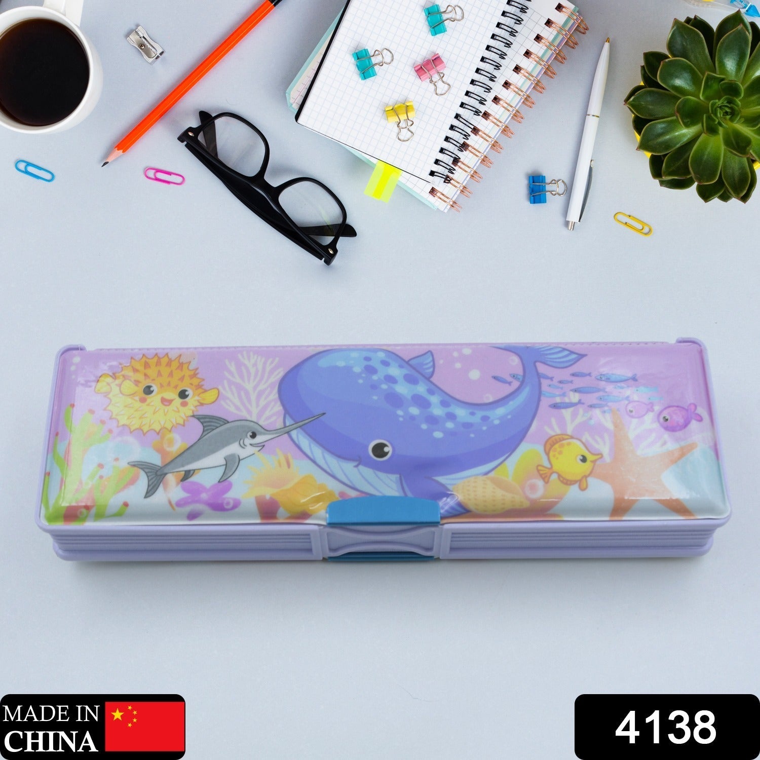 Multipurpose Compass Box, Plastic Double Deck Pencil Case with 2 Compartments, Supplies Utility Box Storage Organizer, Pencil Box for School, Cartoon Printed Pencil Case for Kids, Birthday Gift for Girls & Boys - Discount Karo