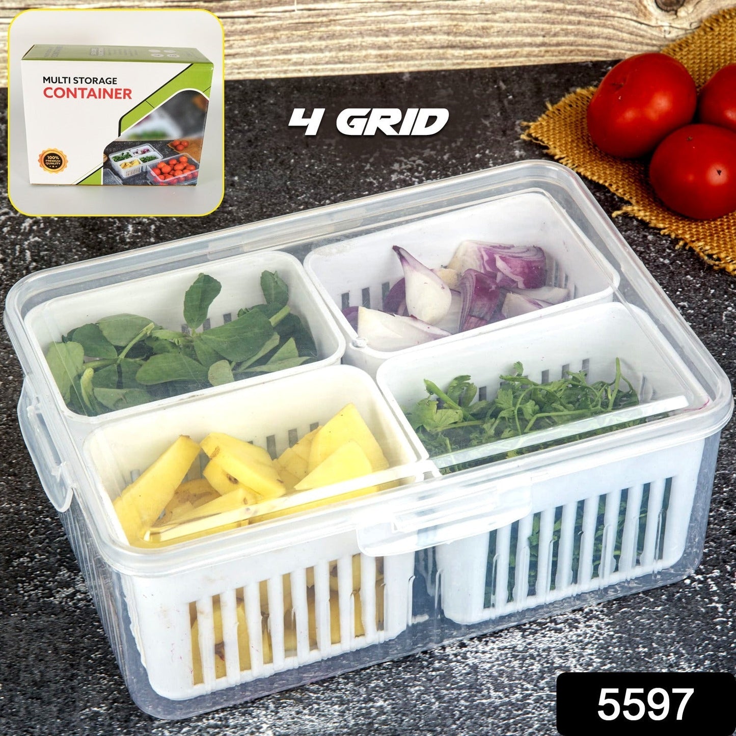 Fridge Storage Boxes Freezer Storage Containers, Container for Kitchen Storage Set, Storage in Kitchen, Vegetable Storage, Draining Crisper Refrigerator Food Box (1 Pc) - Discount Karo