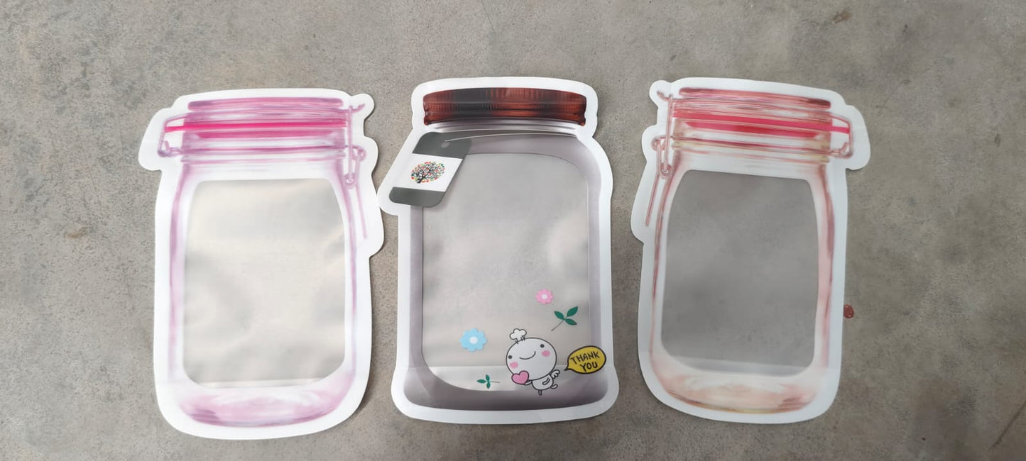 Plastic Transparent Medium Jar Shaped Pouch With Zipper (1 Pc) - Discount Karo