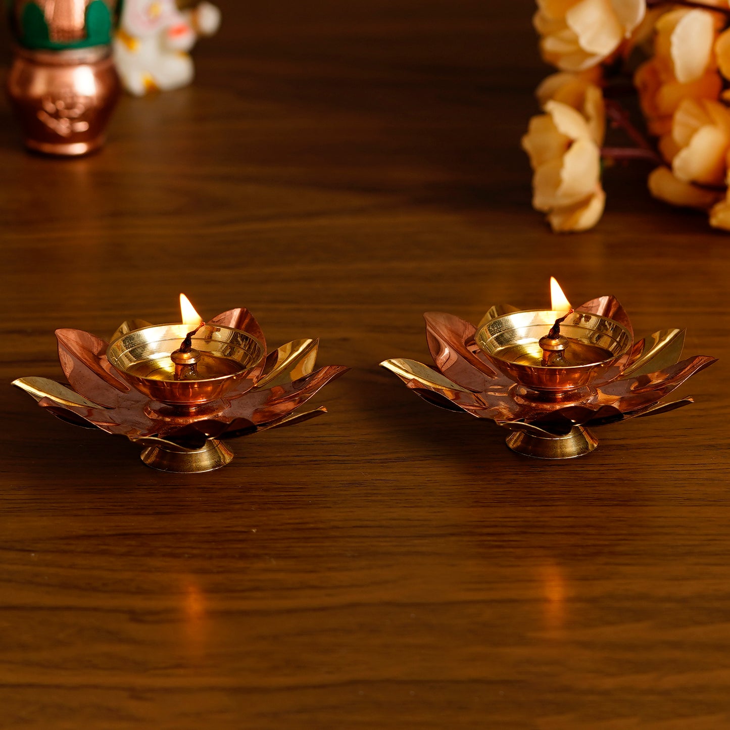 eCraftIndia Set of 2 Floral Shape Metal Diya - Discount Karo