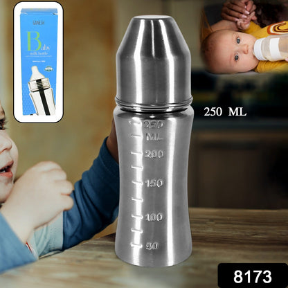 Ganesh Stainless Steel Baby Feeding Bottle, Milk Bottle for New Born / Infants / Toddler Up to 3 Years, BFA Free (250 ML Approx) - Discount Karo