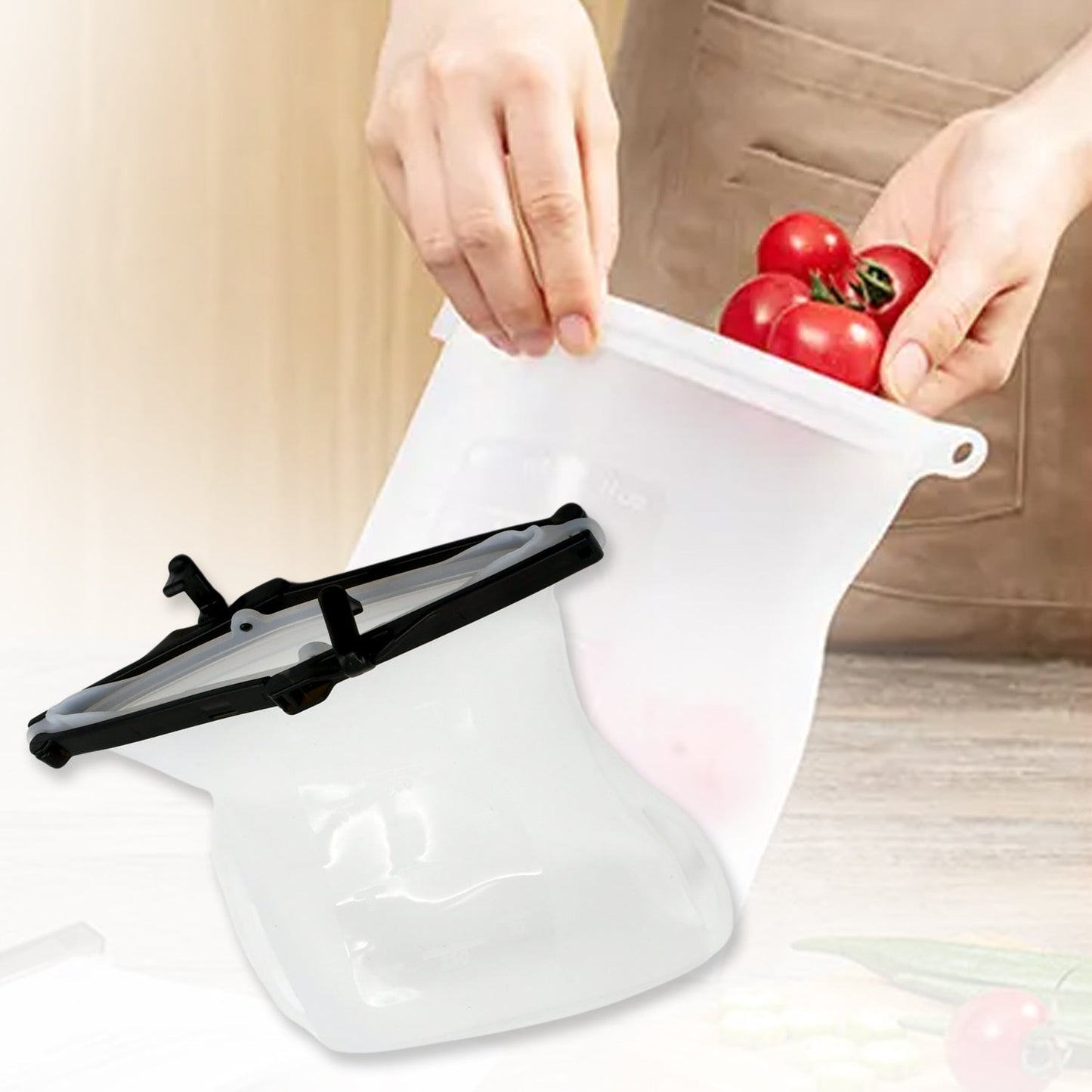 Reusable Silicone Food Storage Bag Set Leakproof Lock Reusable Flat Bottom Freezer Bags, Sandwich Bags, Silicone Food Grade Kids Snack Bags, BPA Free Microwave Dishwasher Safe (1 Pc) - Discount Karo