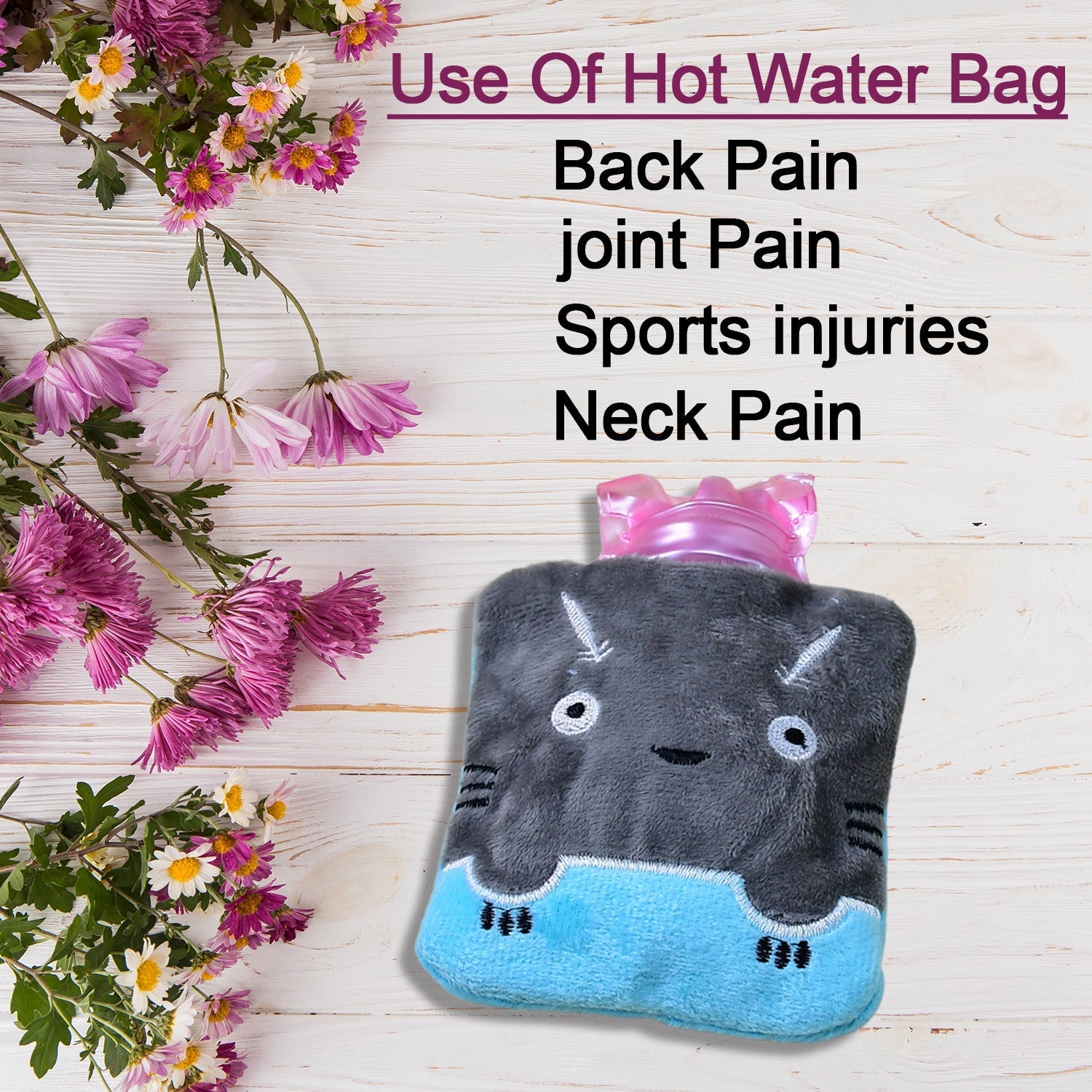 Grey Cat Print Small Hot Water Bag with Cover for Pain Relief - Discount Karo