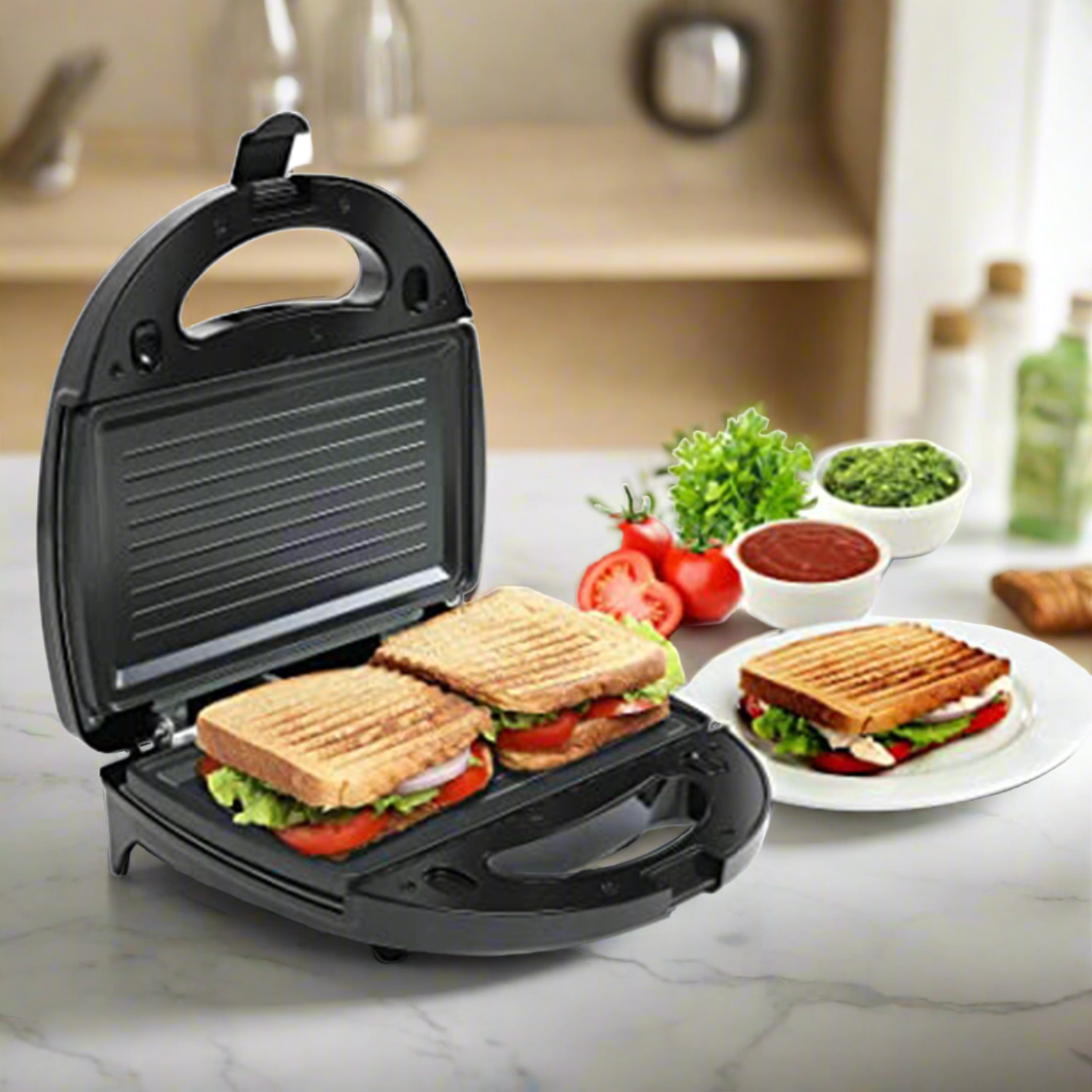 Sandwich Maker Makes Sandwich Non-Stick Plates| Easy to Use with Indicator Lights Sandwich toaster - Discount Karo