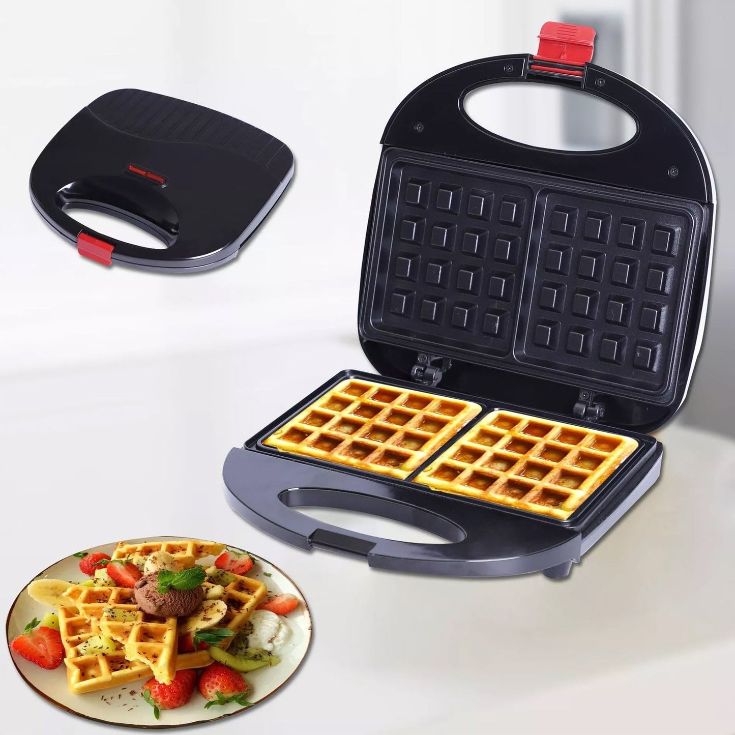 2817 Waffle Maker, Makes 2 Square Shape Waffles| Non-Stick Plates| Easy to Use with Indicator Lights 