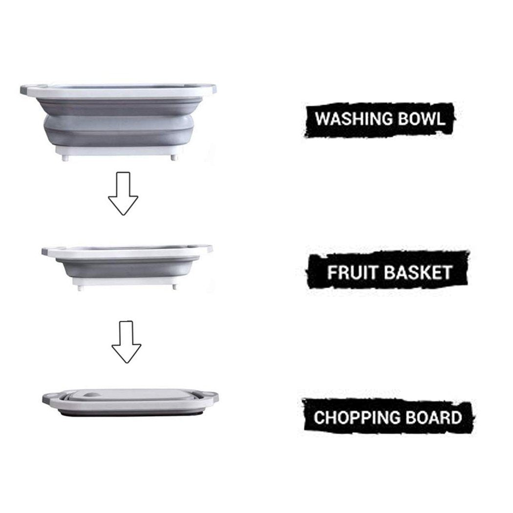 Foldable Chopping Board, Dish Rack, Washing Bowl & Draining Basket, 3in1 Multi-Function - Discount Karo