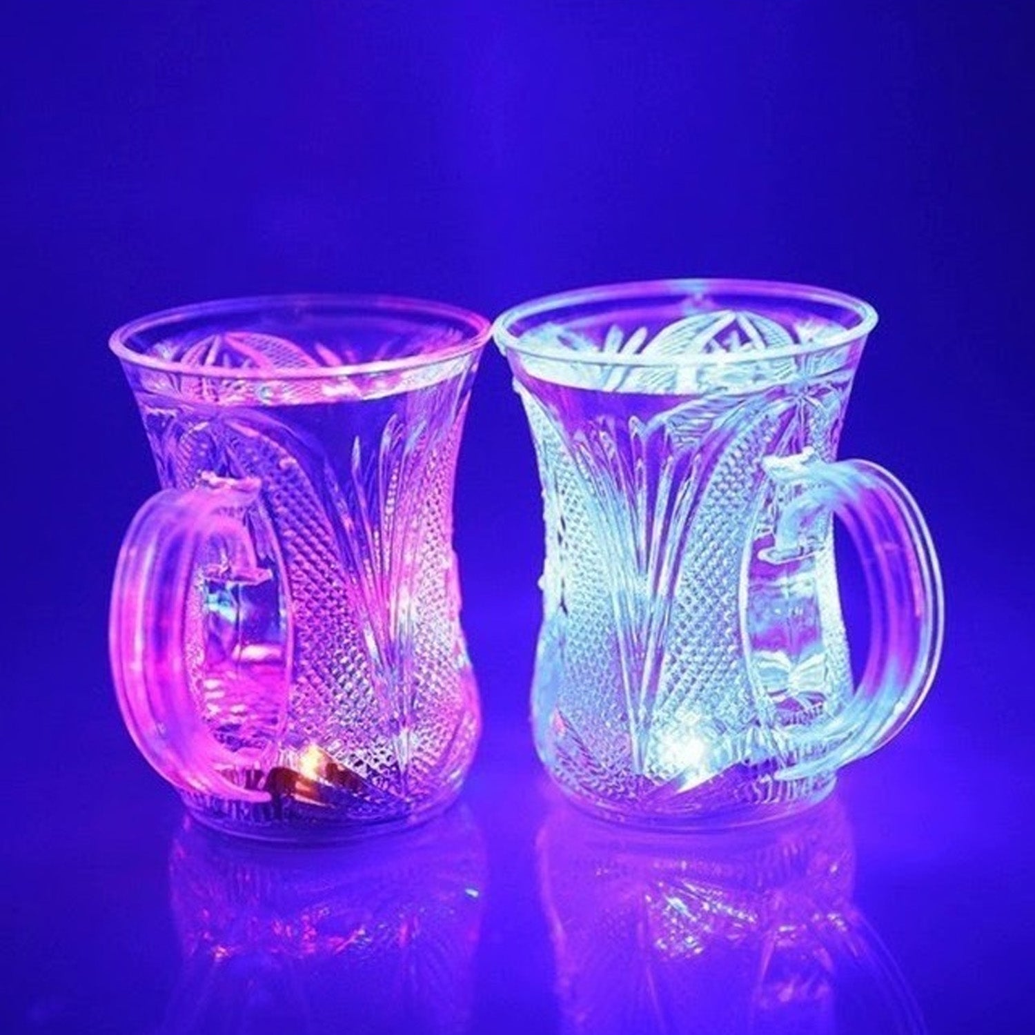 Flashing Cup LED Water Sensor Light up Cup with Handle for Home Kitchen Fun Luminous Water Cup, Party / Birthday / Nightclub / Christmas / Disco Entertainment Cup (2 Pcs Set) - Discount Karo