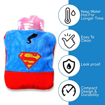 Superman Print Small Hot Water Bag with Cover for Pain Relief - Discount Karo