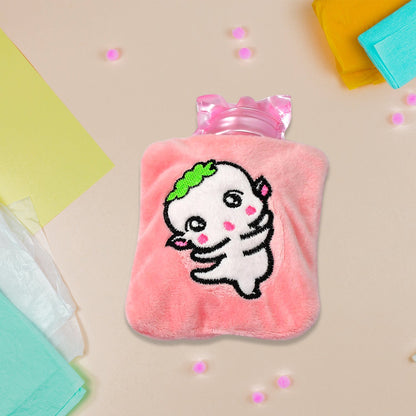 Pink Cartoon Small Hot Water Bag with Cover for Pain Relief - Discount Karo