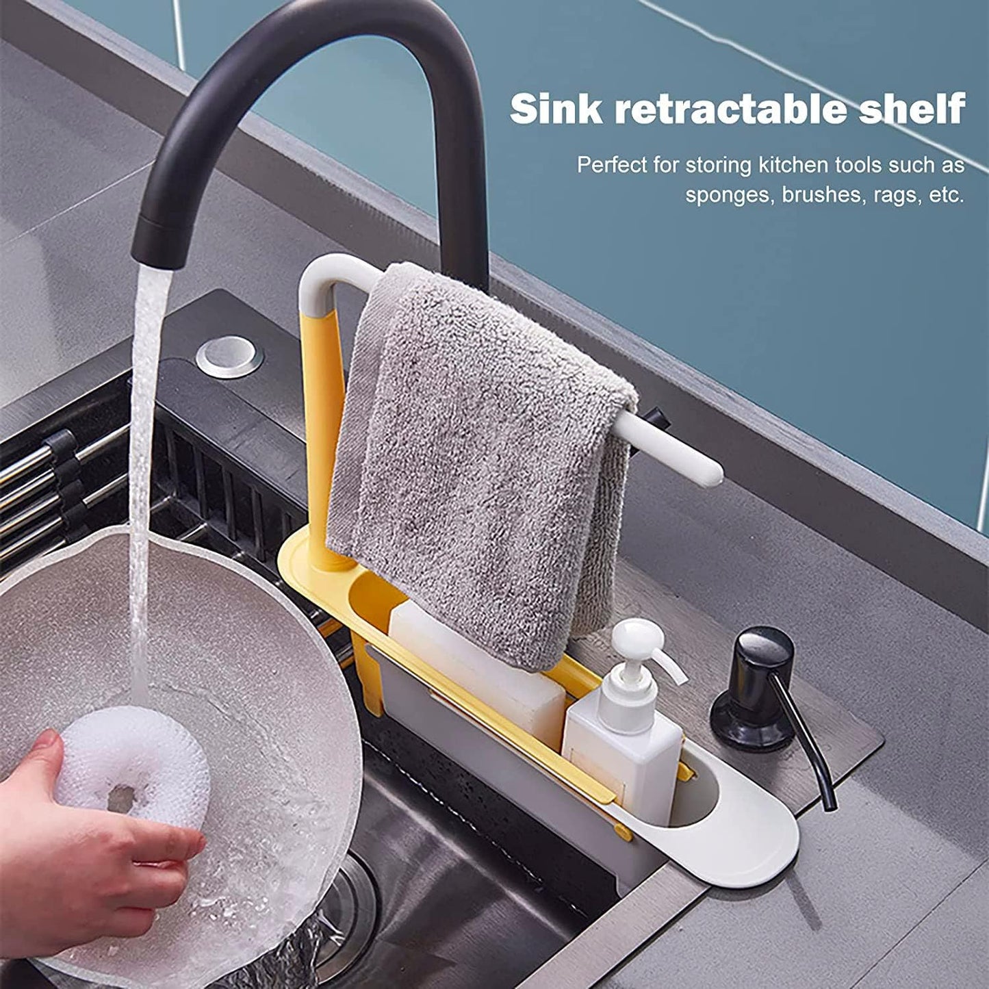 Telescopic Sink Storage Rack Material Kitchen Rag Rack Dishwashing Organizer Shelf Drain Basket Pp Under Sink Organizers ( Mic Color 1 Pc) - Discount Karo