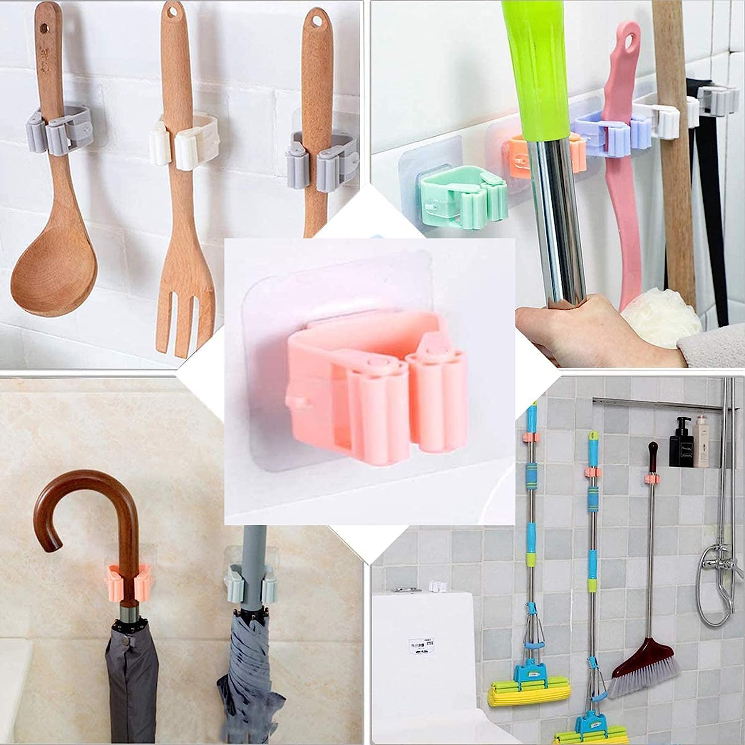 Broom Holder Wall Mounted, Mop and Broom Holder Broom Organizer Grip Clips, No Drilling, Wall Mounted Storage Rack Storage & Organization for Kitchen, Bathroom, Garden - Discount Karo