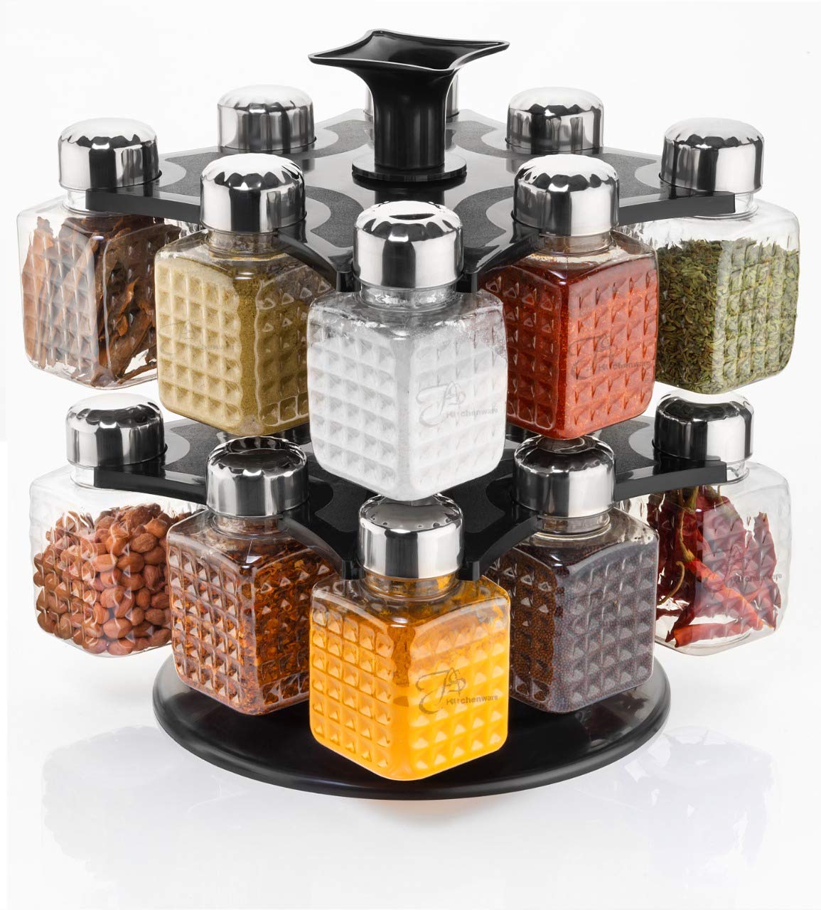 All New Square 16 Bottle Design 360 Degree Revolving Spice Rack Container Condiment, Pieces Set, Square Small Container - Discount Karo