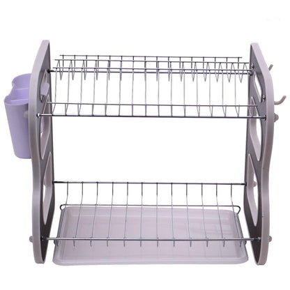 DISH DRAINER TWO LAYER DISH DRYING RACK WITH DRAIN BOARD - Discount Karo