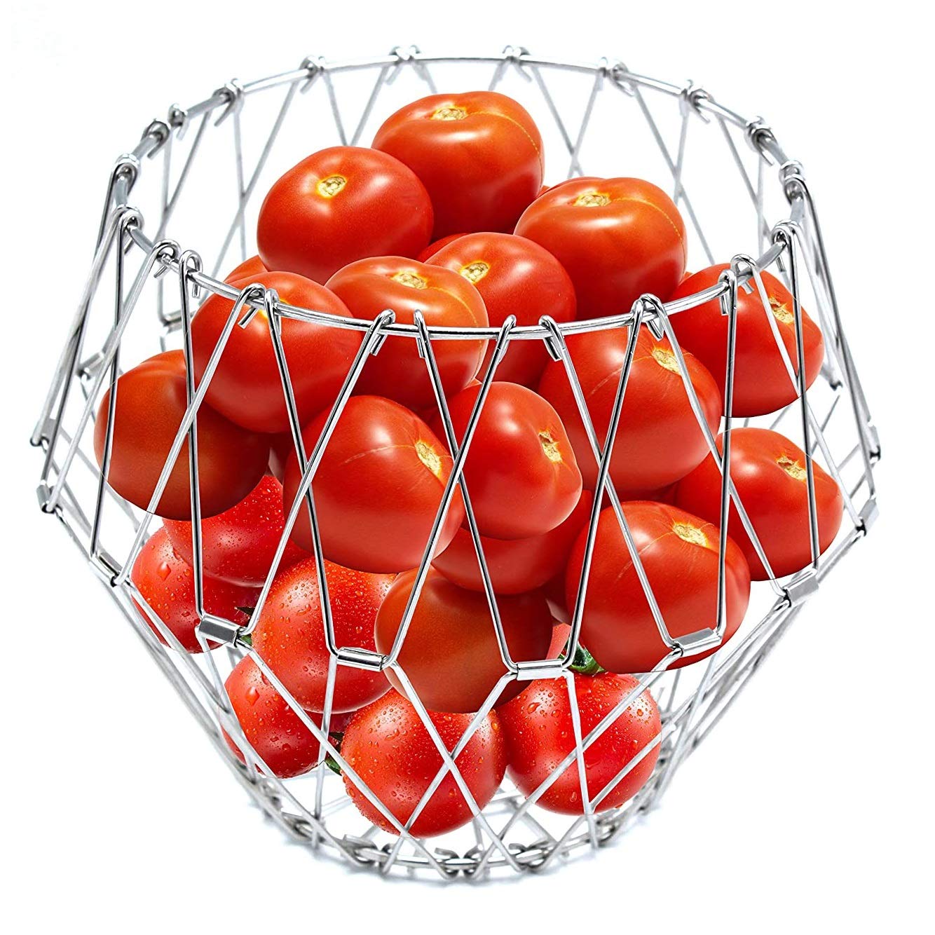 3040 Multipurpose Fruit Basket Stainless Steel Wire Bowl Foldable Basket for Vegetable / Fruits / Dining 