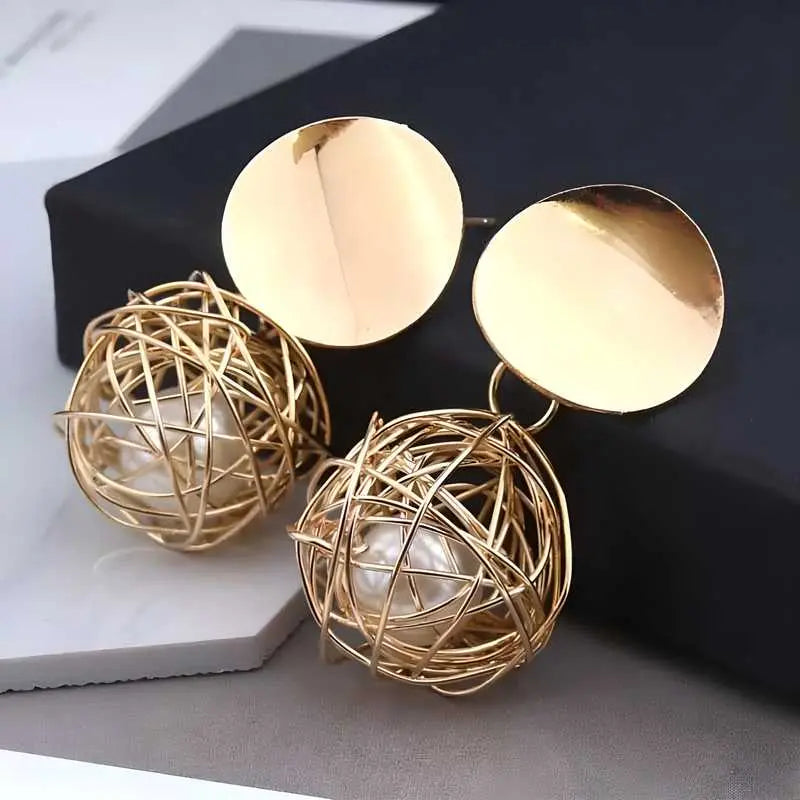 AVR JEWELS China Dangle Gold Double Disk Earrings For Women and Girls