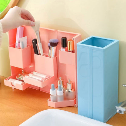 Multi-Purpose Pen Holder, Foldable Magnetic Kawaii Desk Pen Holder Pencil Makeup Storage Box Desktop Organizer Stand Case School Office Stationery