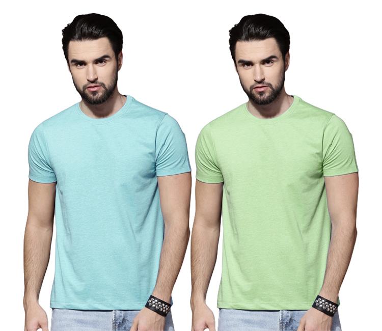 Cotton Solid Half Sleeves Mens Round Neck T-Shirt Pack Of 2