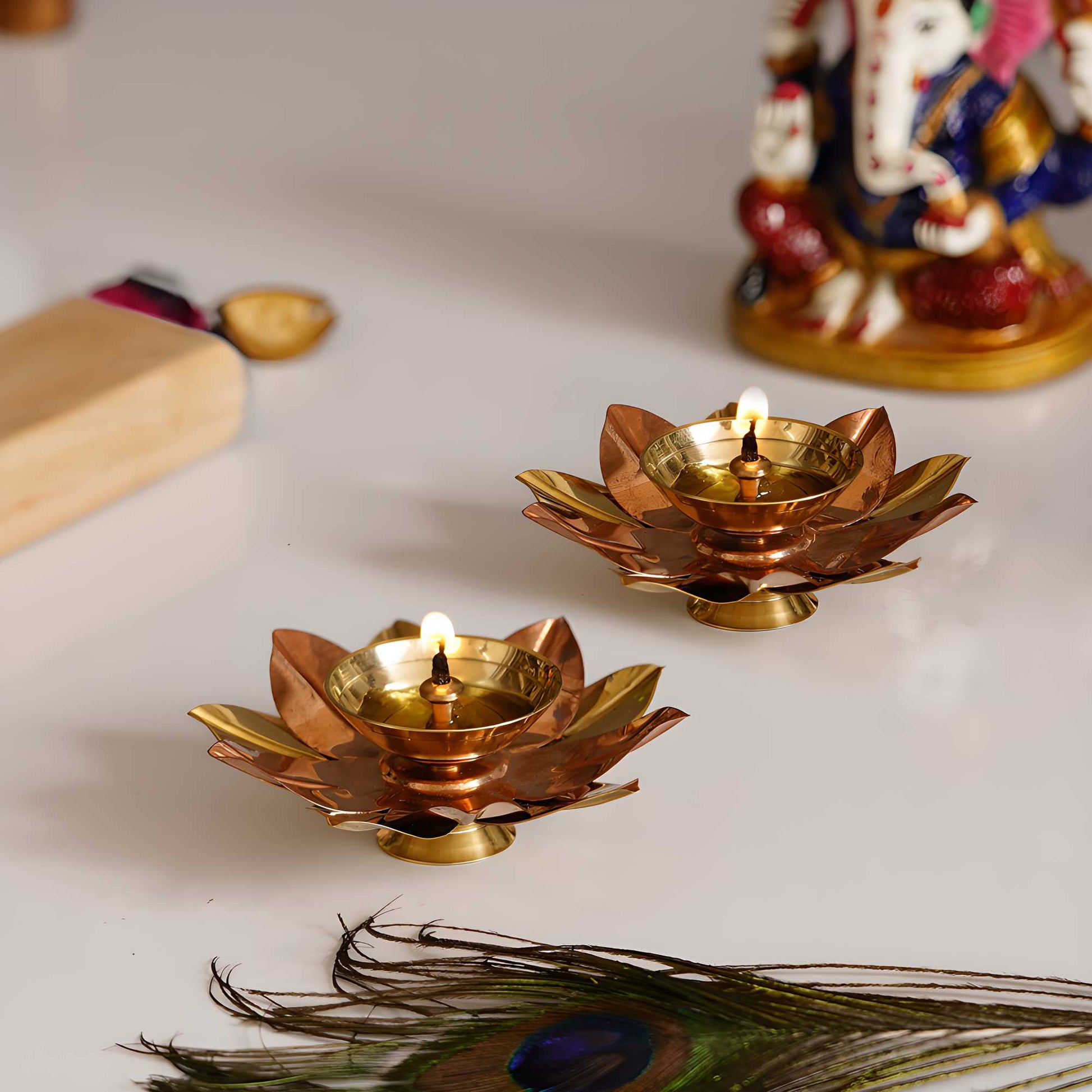 eCraftIndia Set of 2 Floral Shape Metal Diya - Discount Karo