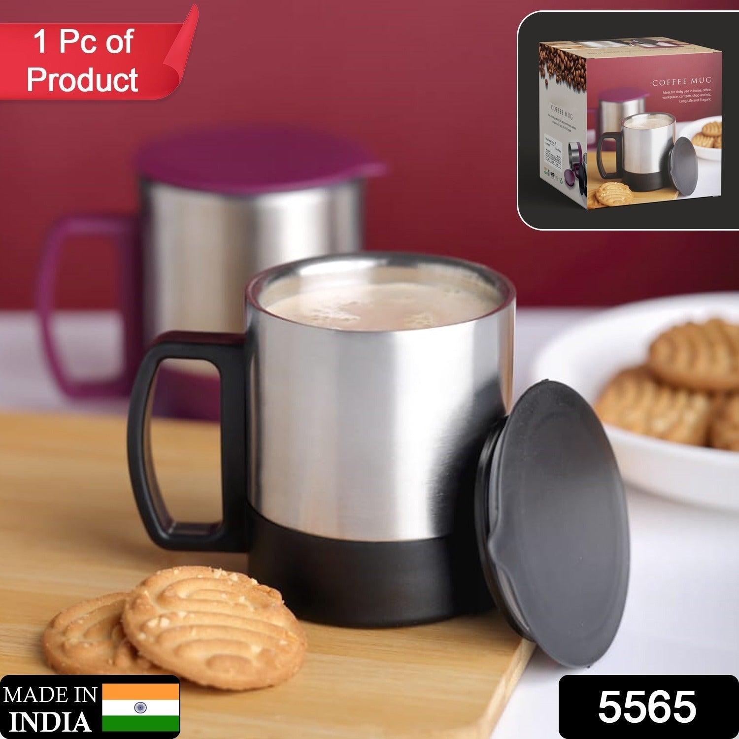 Stainless Steel Coffee/Tea Cup, Stainless Steel Lid Cover Hot Coffee/Tea Mug Hot Insulated Double Wall Stainless Steel, Coffee and Milk Cup with Lid & Handle Easy To Carry - Coffee Cup (1 Pc) - Discount Karo