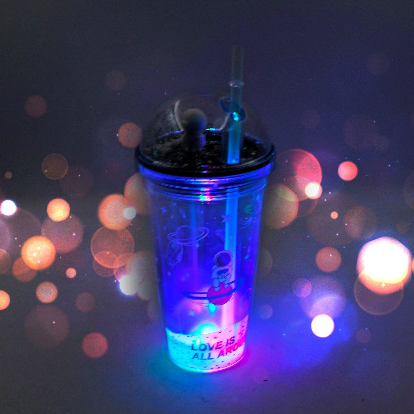 LED Glow Light, Design Printed Insulated Double Wall Plastic Tumbler Cups With Straws 13oz Theming Astronaut in Space Travel Tumbler Freezer Mug Drinking Cups for Boys and Girls School/Tuition/Gym/ Picnic (Pack Of 1) - Discount Karo