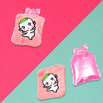 Pink Cartoon Small Hot Water Bag with Cover for Pain Relief - Discount Karo