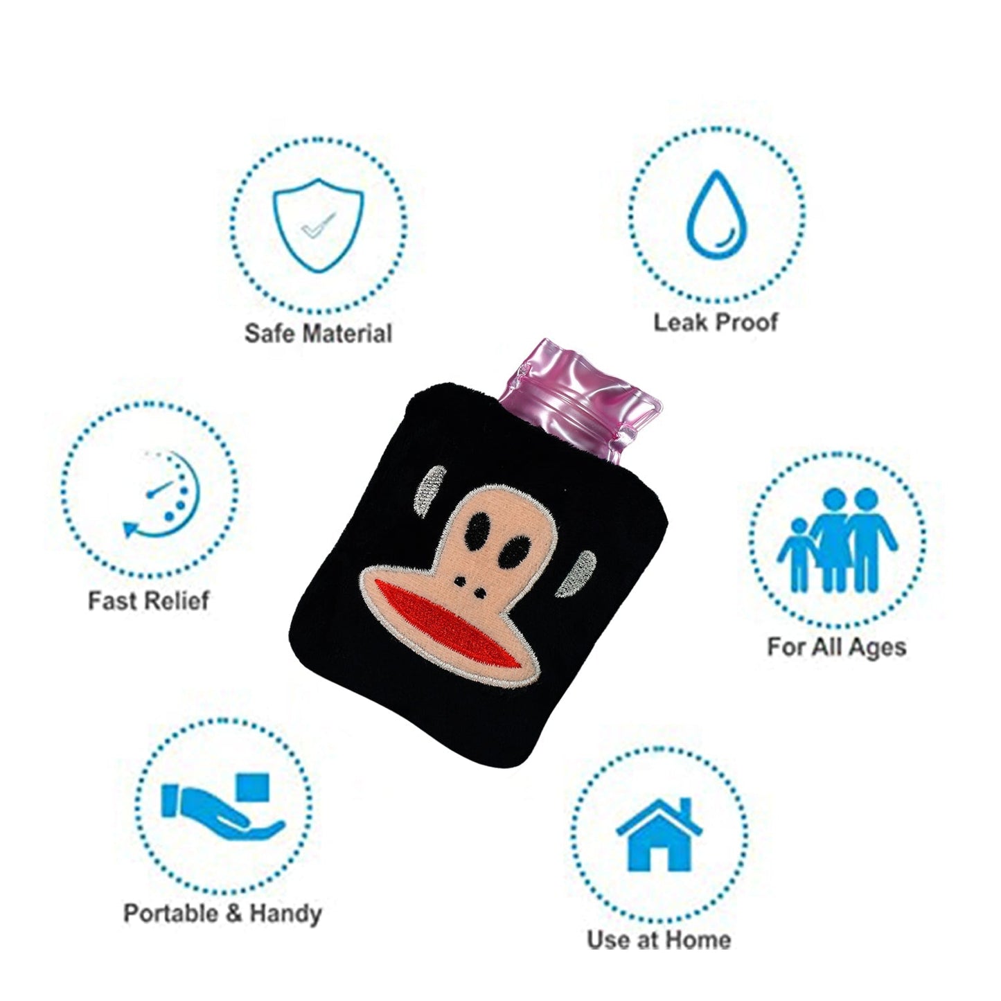 Black Monkey Small Hot Water Bag with Cover for Pain Relief - Discount Karo