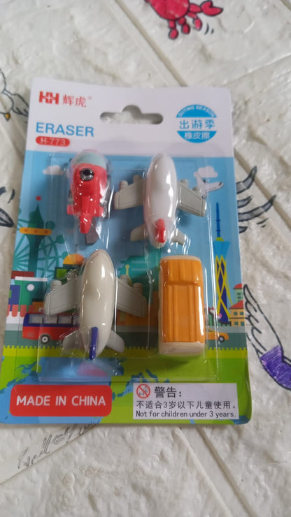 Vehicle Pattern Eraser School Stationery Use Eraser (4 Pc Set) - Discount Karo