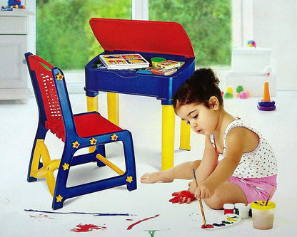 Study Table And Chair Set For Boys And Girls With Small Box Space For Pencils Plastic High Quality Study Table (Blue) - Discount Karo