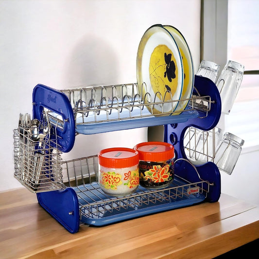 STAINLESS STEEL DRAIN BOWL STORAGE RACK HOLDER PLATE DISH CUTLERY CUP RACK WITH TRAY KITCHEN SHELF STAND - Discount Karo