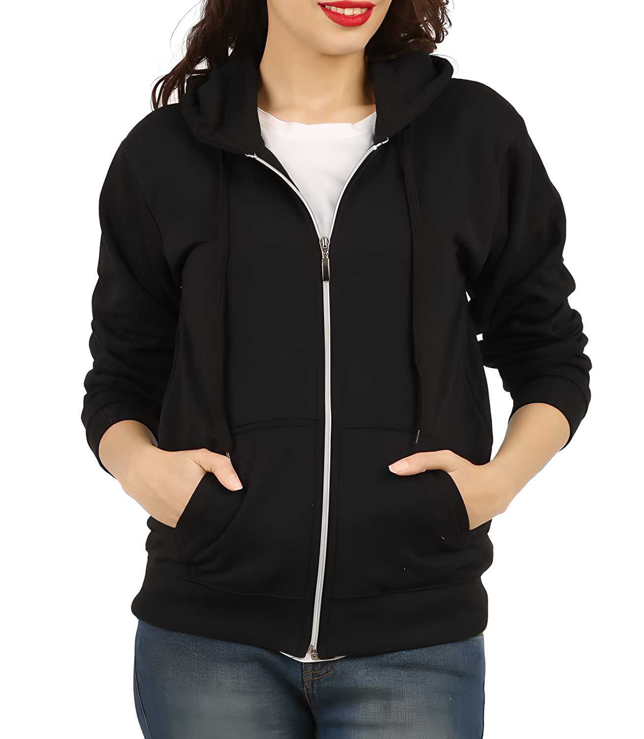 Women Cotton Solid Hoodie Jackets