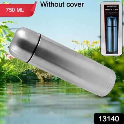 Vacuum Flask Without Cover, 18/8 Stainless Steel | Hot and Cold Water Bottle with Push-Down Lid | Double Walled Stainless Steel Bottle for Travel, Home, Office, School, Picnic (750 ML / Without Cover) - Discount Karo