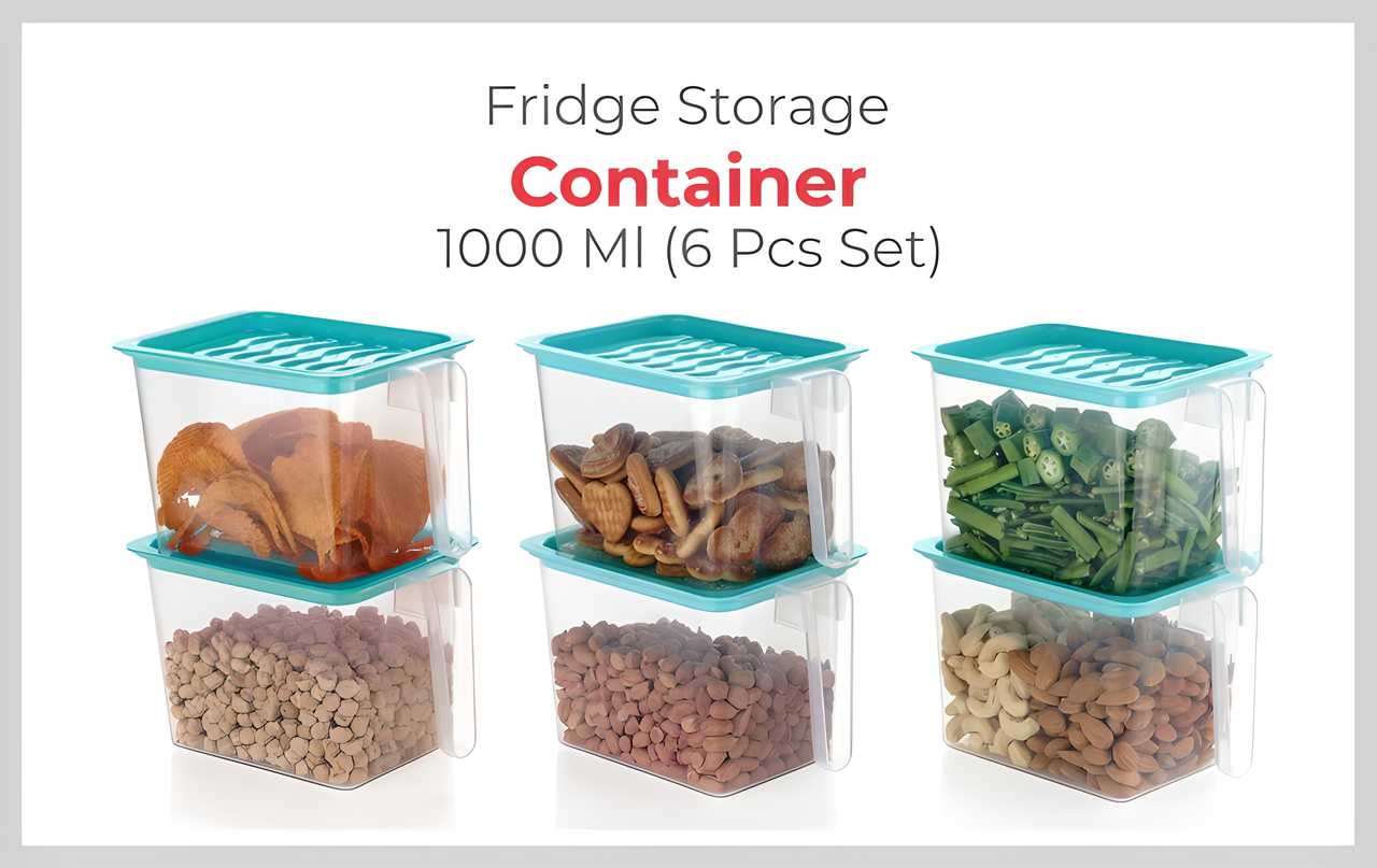 Fridge storage containers - jar Set Plastic Refrigerator Box with Handles 1000 ml (Pack of 6, Blue)