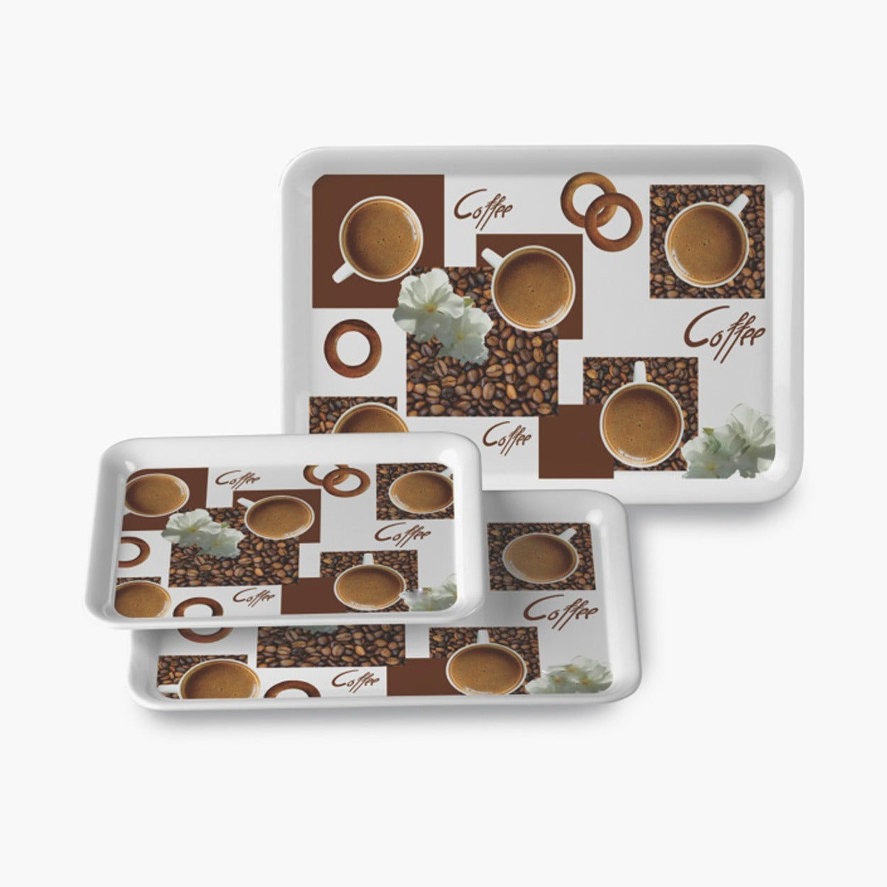 Serving Tray Set  (Pack of 3 Pcs) (Small, Medium, Large) (Multicolour) - Discount Karo