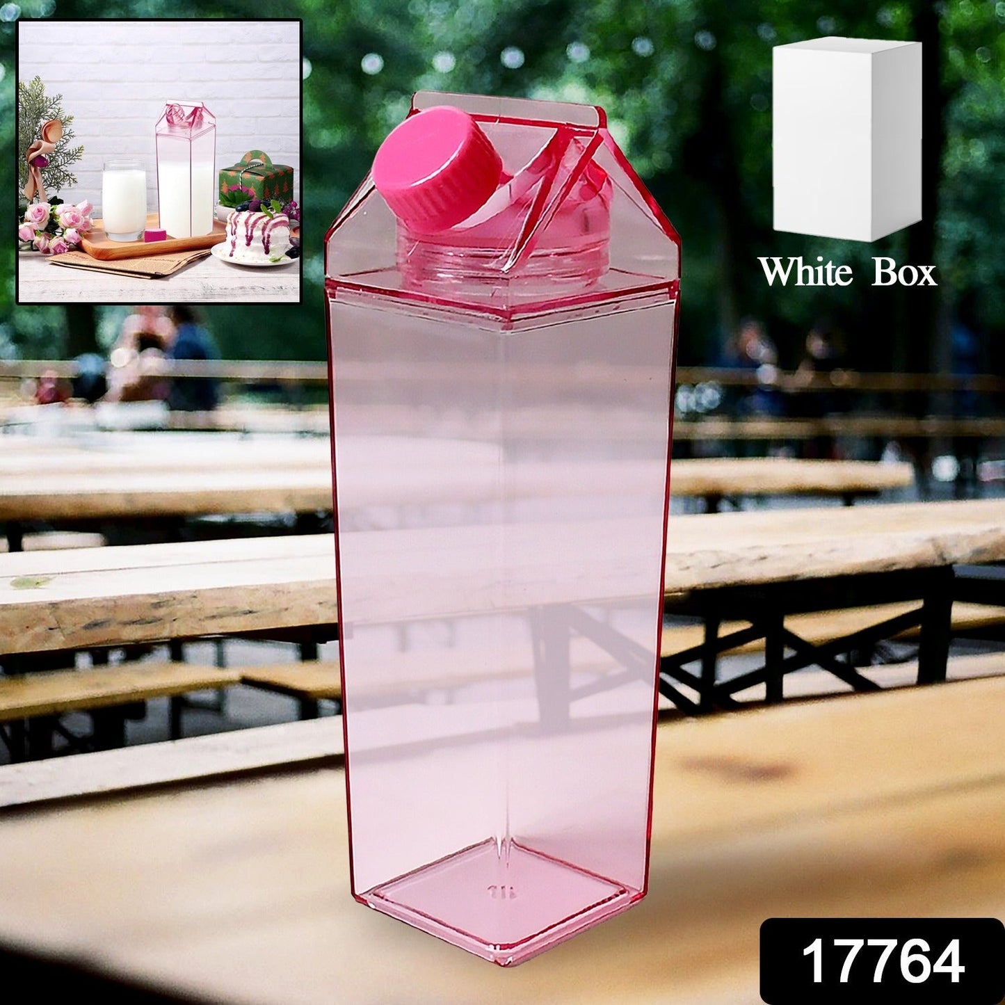 Plastic Milk Carton Colorful Clear Water Bottle, 17 Oz Portable Milk Box Leakproof Square Juice Bottle for Outdoor Sports Travel Camping - Discount Karo