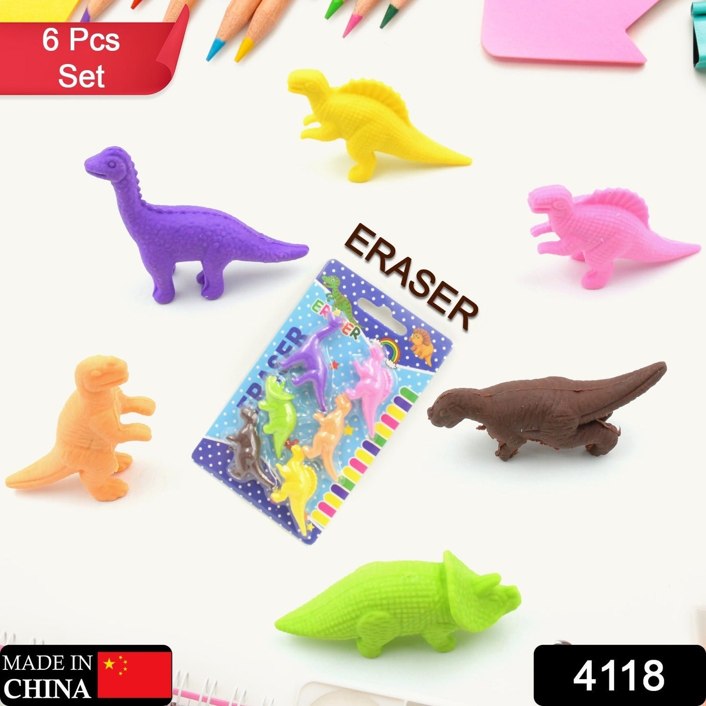 Dinosaur Shaped Erasers Animal Erasers for Kids, Dinosaur Erasers Puzzle 3D Eraser, Mini Eraser Dinosaur Toys, Desk Pets for Students Classroom Prizes Class Rewards Party Favors (6 Pcs Set ) - Discount Karo