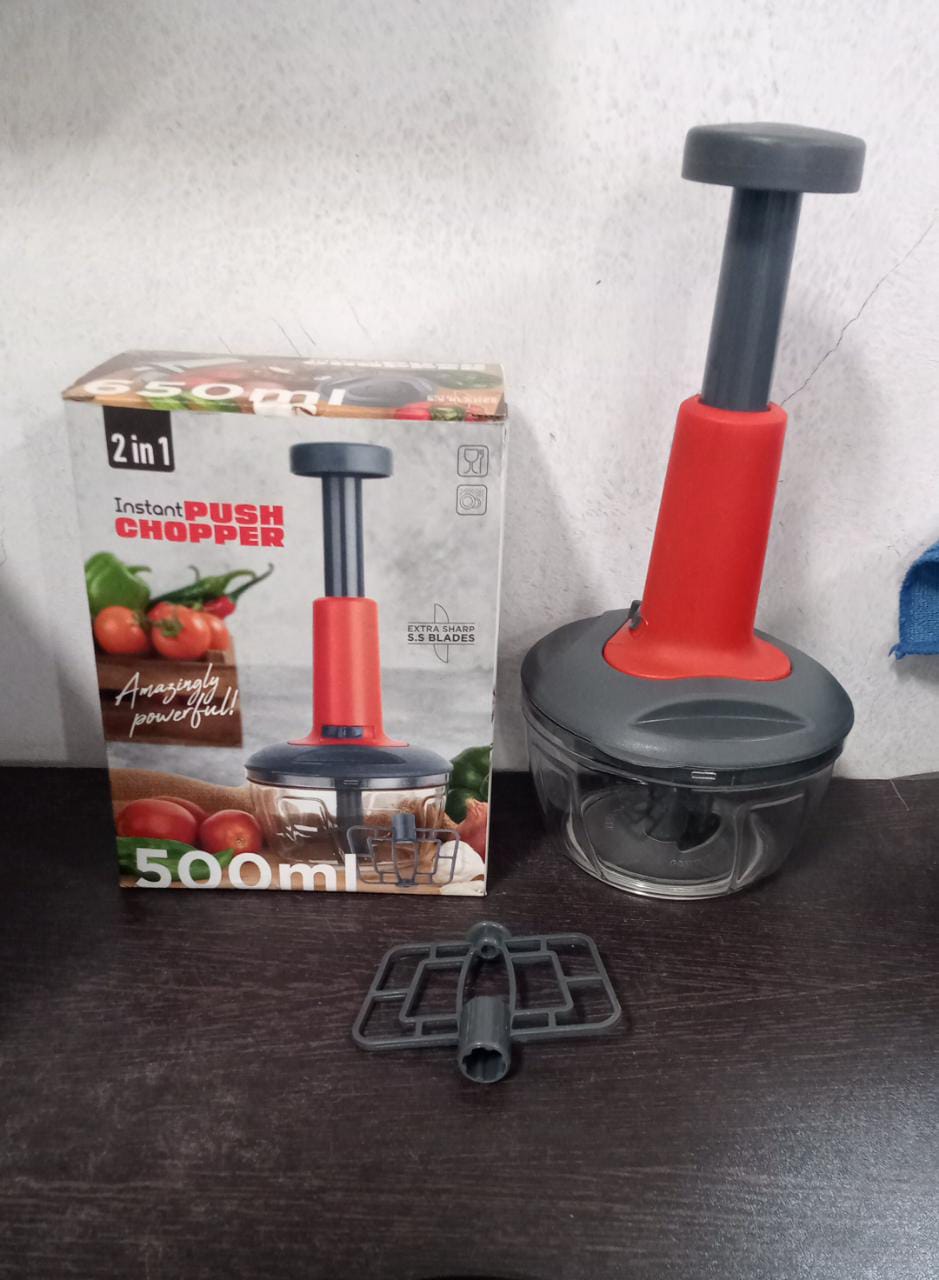 Matte Finish Manual Hand Press Chopper for Kitchen, Mini Handy & Compact Chopper with 3 Blades for Effortlessly Chopping Vegetables & Fruits for Your Kitchen. - Discount Karo