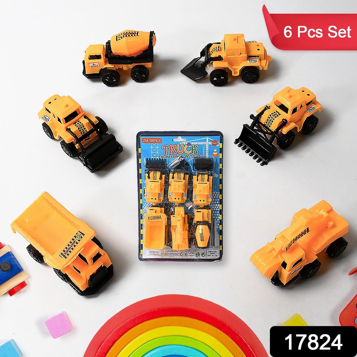 Vehicle Car Engineering Automobile Construction Car Toys Set for Children Kids Crane Excavator Road Roller Forklift Mixer Truck Transporter Truck Machine Construction Toys (6 Pcs Set) - Discount Karo